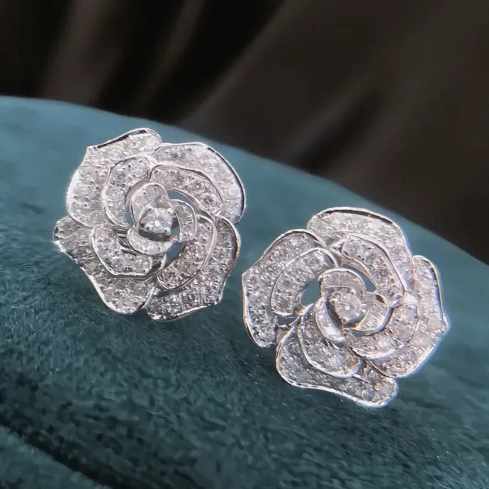 Romantic Flower Shaped Copper Alloy CZ Bridal Wedding Earrings Gift