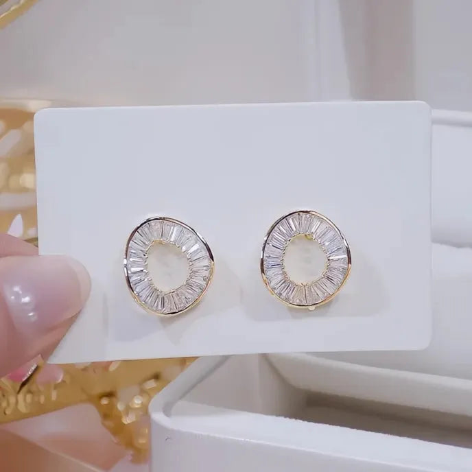 O Shaped Cubic Zirconia Stud Earrings for Women Copper Alloy Geometric Jewelry