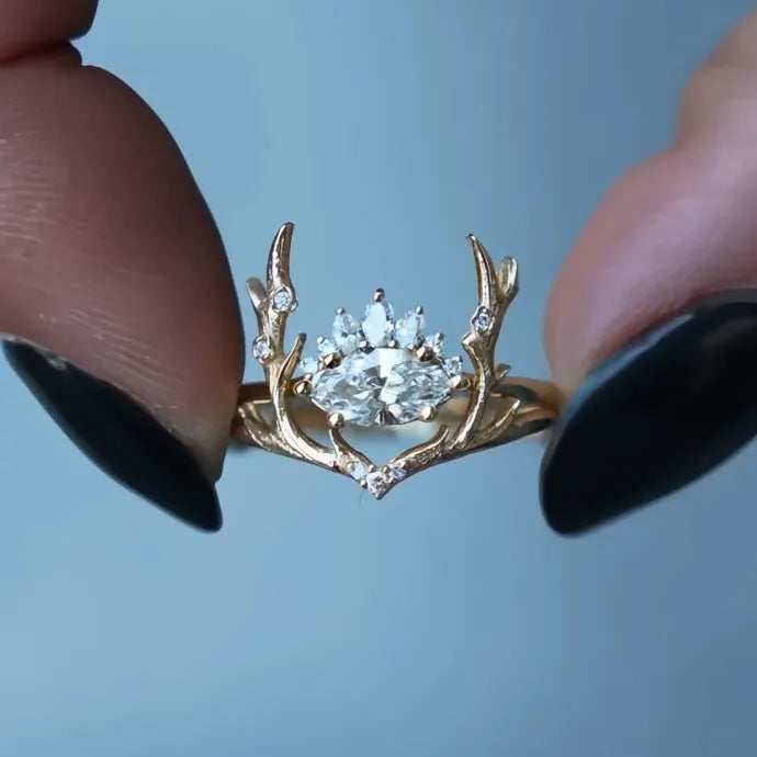Rose Gold Elk Shape Women’s Ring Brass Cubic Zirconia Fashion Jewelry Gift