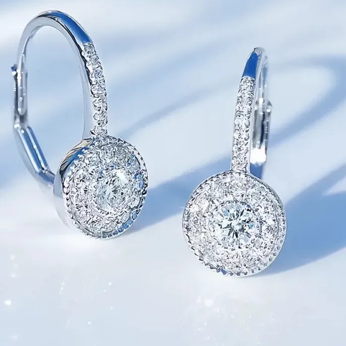 Fashion Luxury Silver Color Cubic Zirconia Drop Hoop Earrings for Women Statement Jewelry