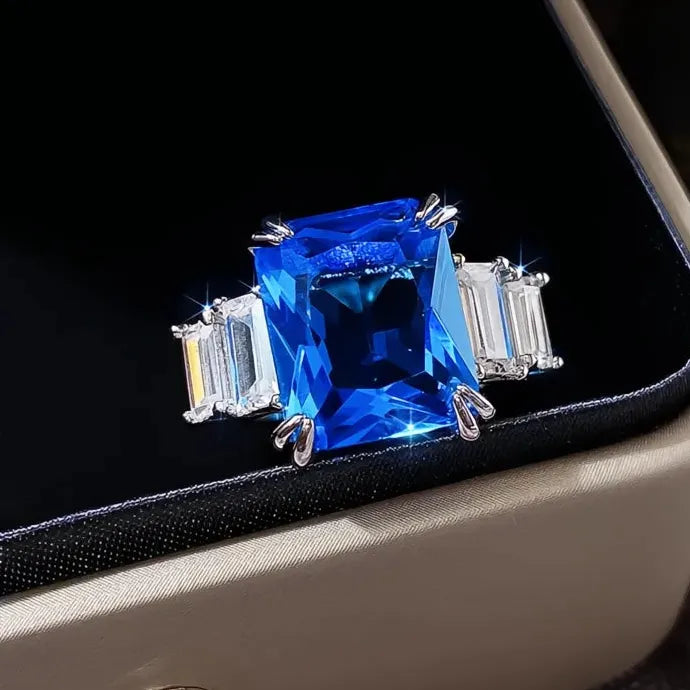 Geometric Square CZ Stone Brass Wedding Rings for Women Elegant Bands
