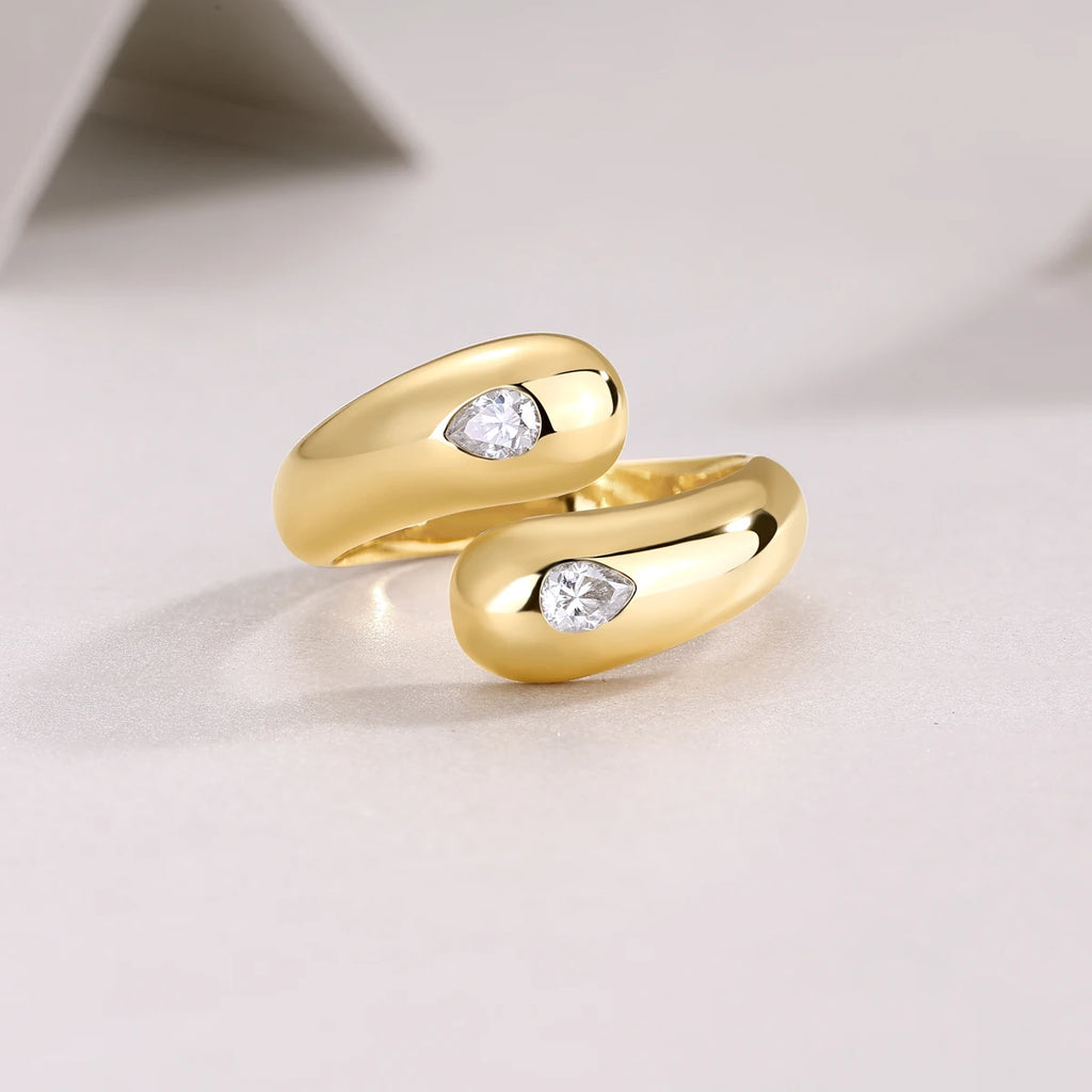 Adjustable Open Moissanite Ring S925 Silver 18K Gold Plated Double Loop Women Jewelry