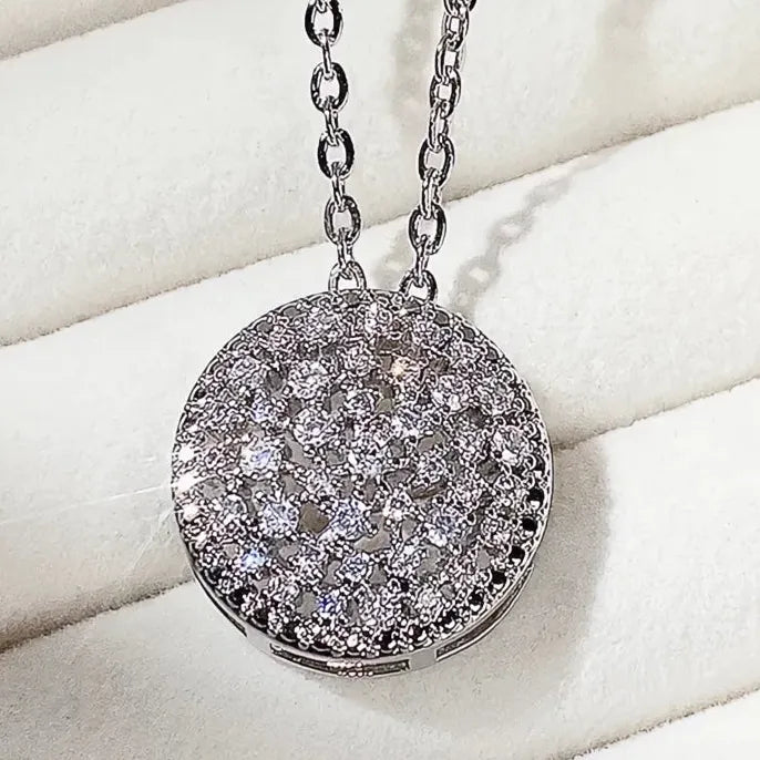Cubic Zirconia Geometric Pendant Necklace 45CM Silver O Chain for Women