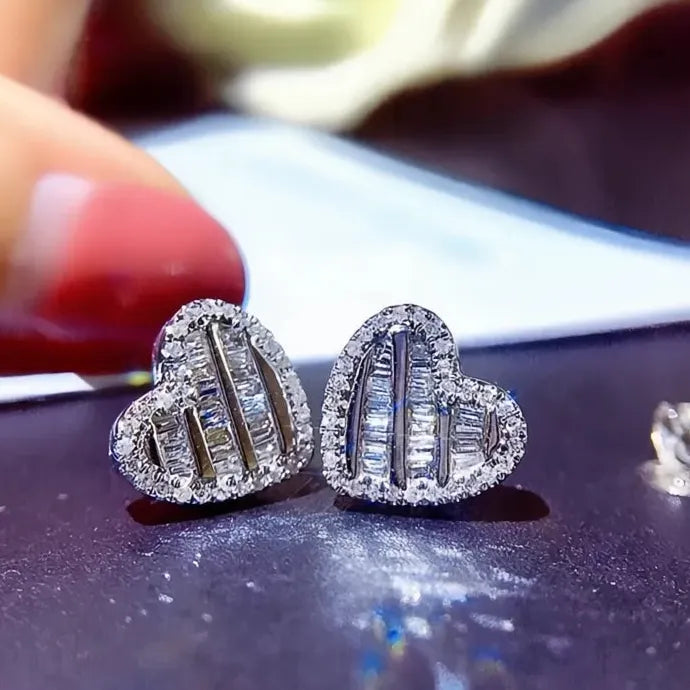 Heart Shiny CZ Stud Earrings Women Bridal Wedding Copper Jewelry Gift