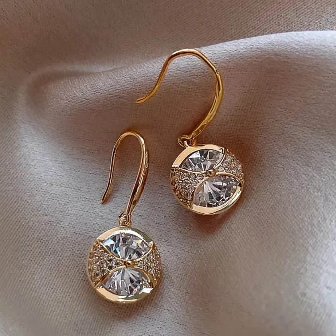 Luxury Gold Cubic Zirconia Geometric Drop Earrings Bridal Wedding Gift