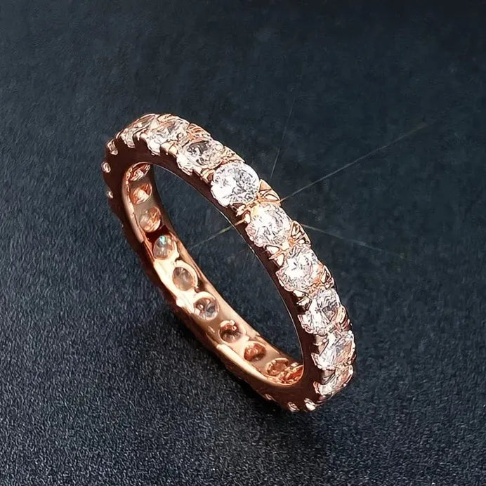 Elegant Geometric Round Band Ring for Women Brass Cubic Zirconia Jewelry