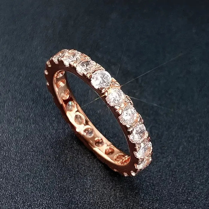 Stylish Round Brass Band Ring for Women with Cubic Zirconia Stones