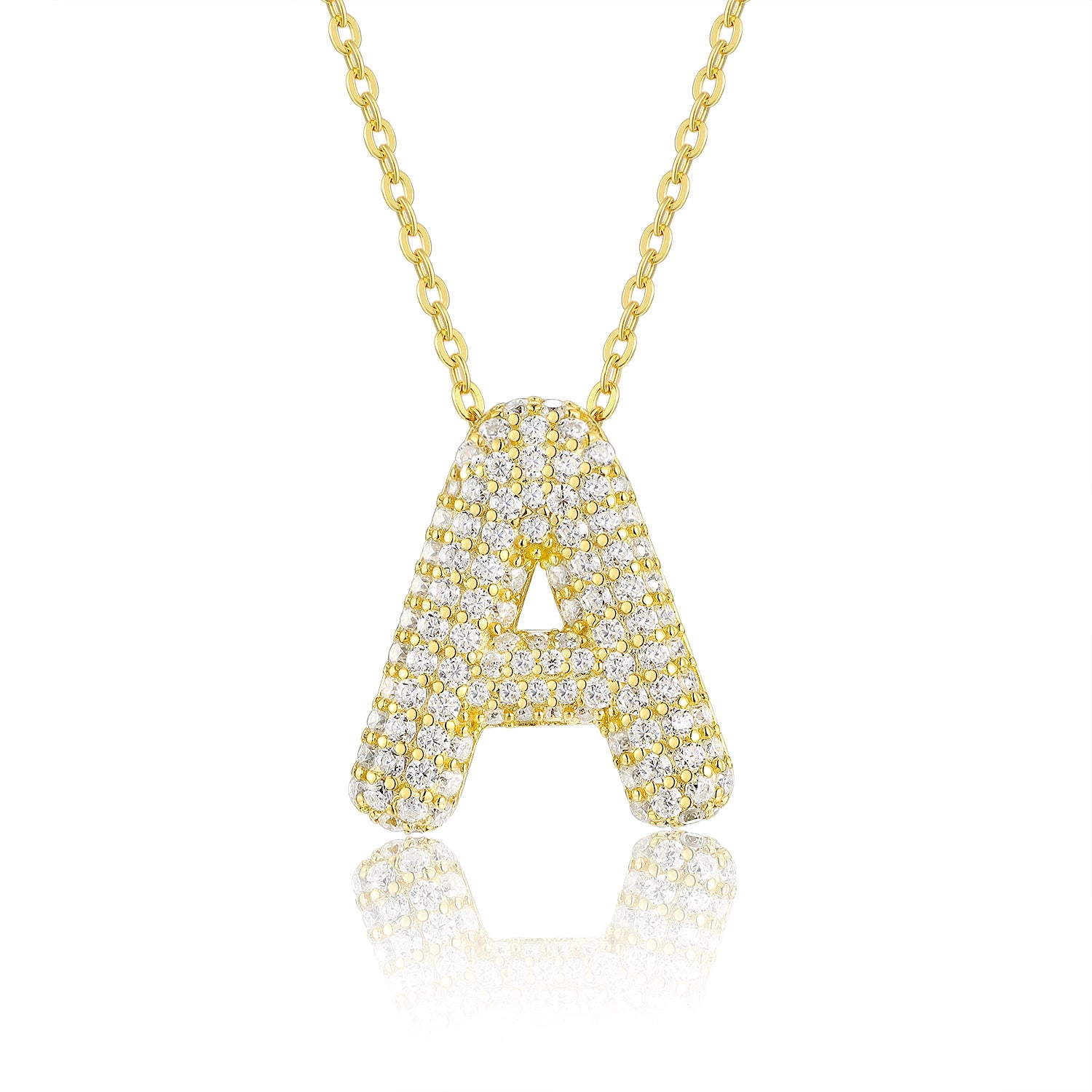 Gold Plated Moissanite Alphabet Pendant Necklace 26 Letters 925 Silver Unisex Jewelry