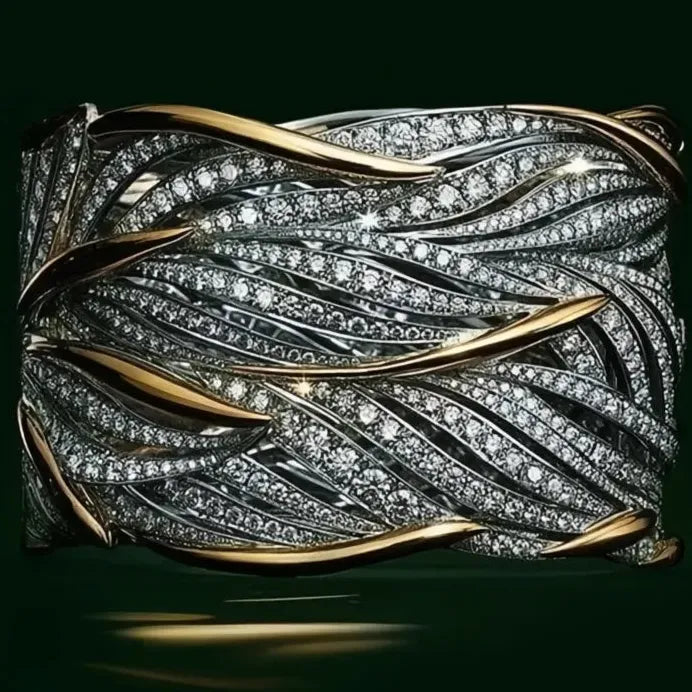 Two Tone Geometric Women’s Ring with Cubic Zirconia Fashion Jewelry