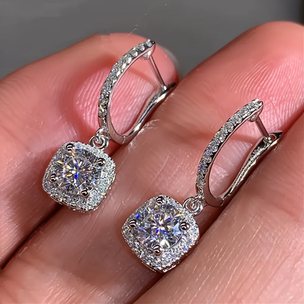 New Trendy Square Shape Drop Earrings Cubic Zirconia Bridal Engagement Wedding Jewelry Elegant Female Dangle Gift