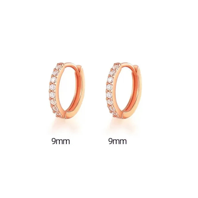 Minimalist Round Copper Hoop Earrings with Cubic Zirconia Geometric Design
