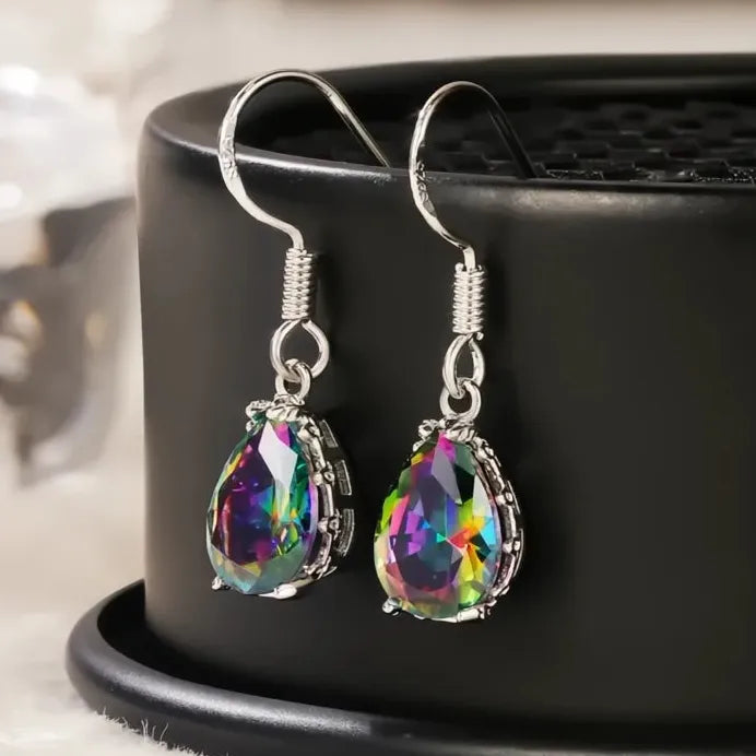 Classic Four Claw Multicolor CZ Geometric Stud Earrings for Women