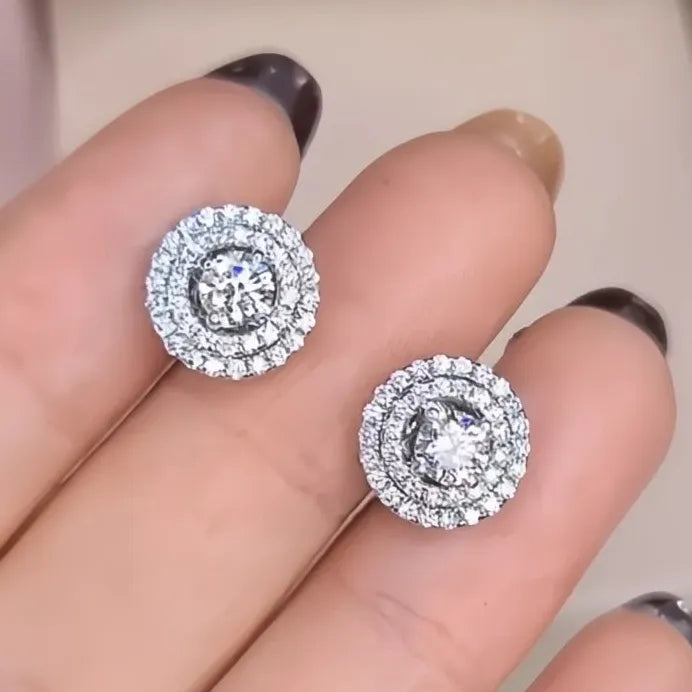 Geometric Cubic Zirconia Round Stud Earrings for Women Wedding Jewelry