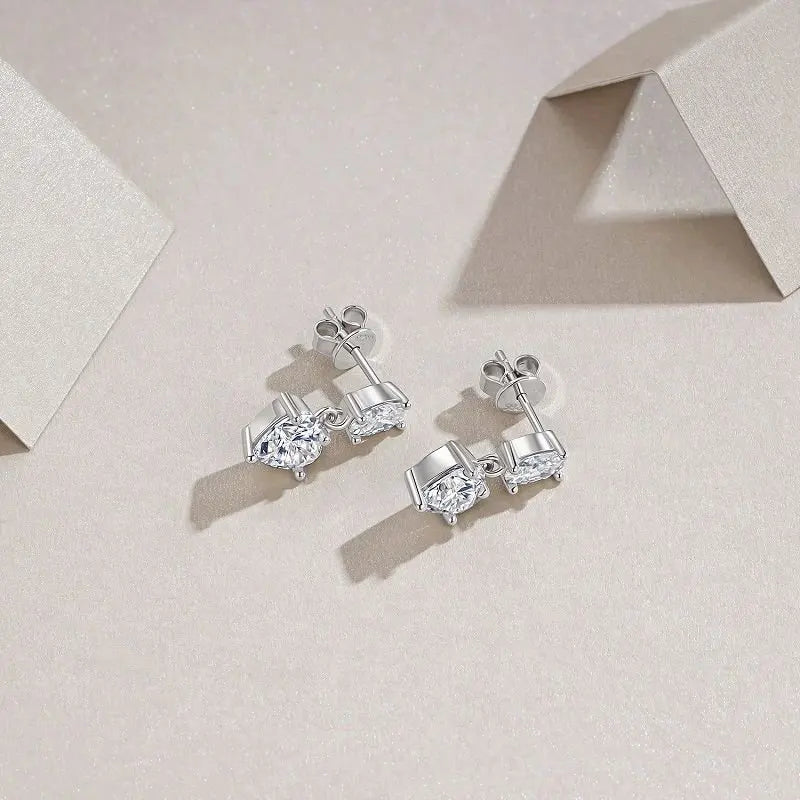 2pcs 925 Sterling Silver 3CTW Oval & Heart Moissanite Drop Earrings Women Jewelry