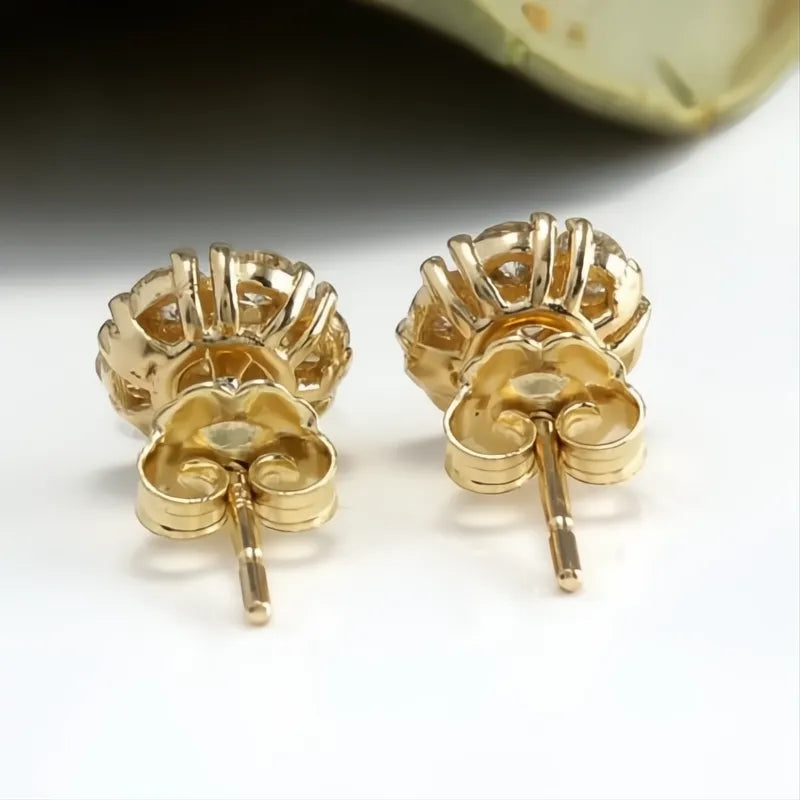 Luxury Gold Color Cubic Zirconia Stud Earrings for Women Small Dainty Classic Jewelry Gift