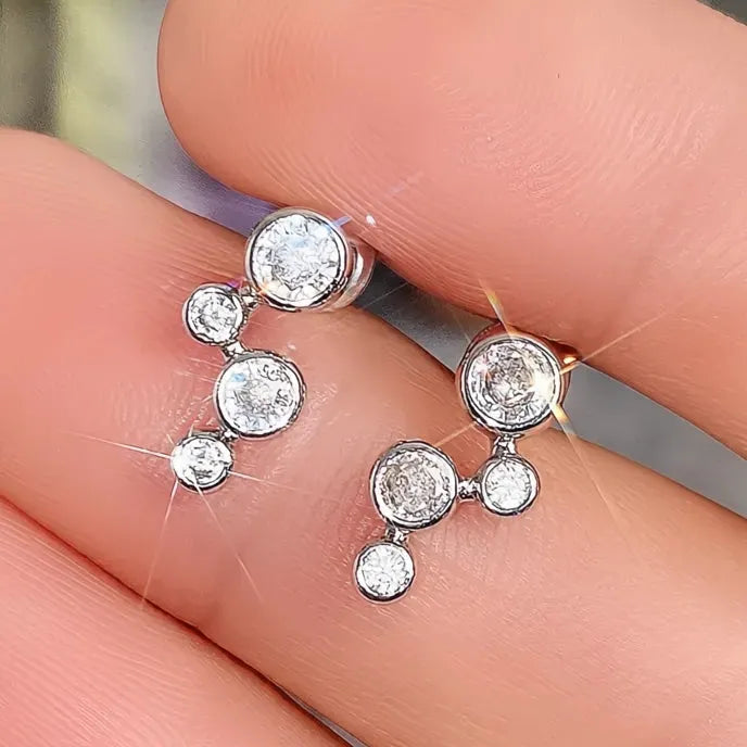 Minimalist Silver Round Cubic Zirconia Geometric Stud Earrings for Women Gift Jewelry