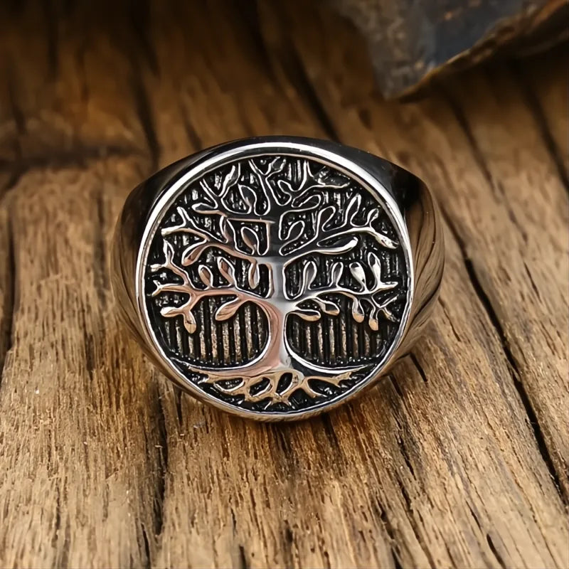 Classic Tree of Life Viking Signet Ring 316L Stainless Steel Gold Silver Men US 7-15