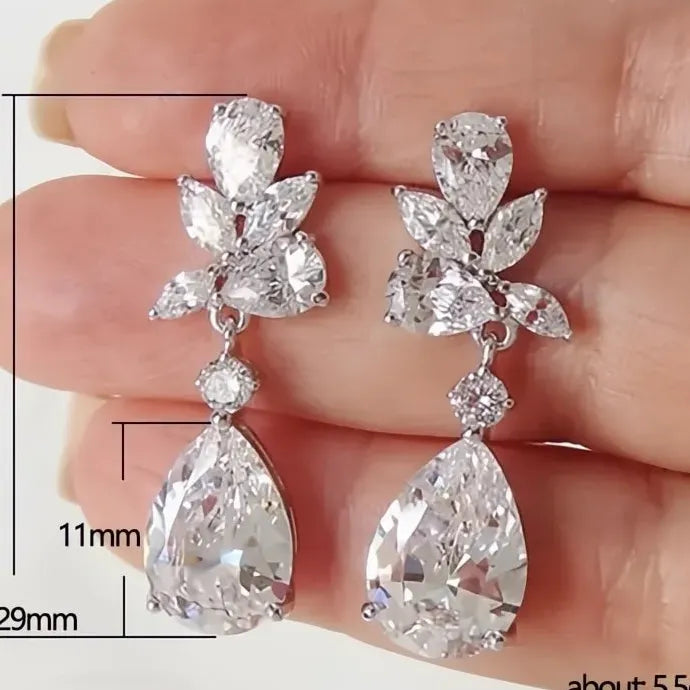 Transparent Geometric Copper Alloy Cubic Zirconia Dangle Earrings for Wedding