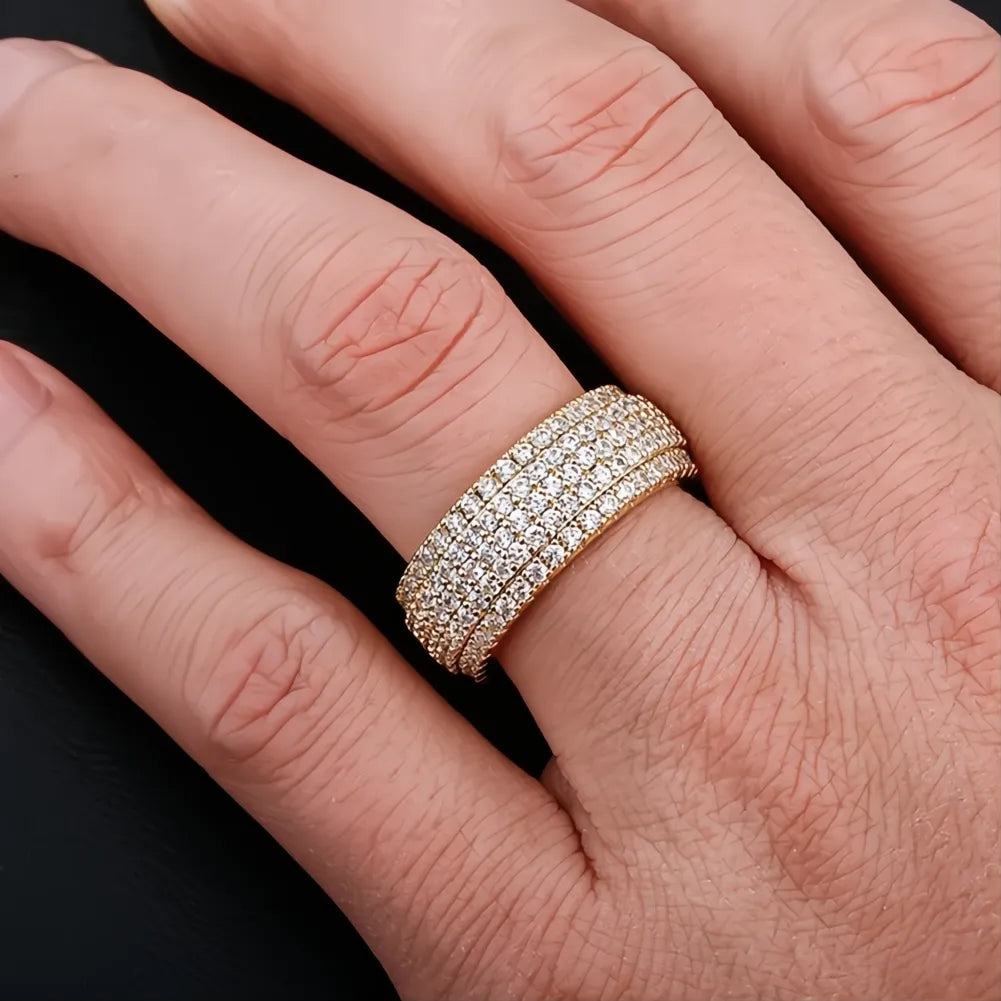 5 Layer Iced Out CZ Band Ring – Full Micro Pave Hip Hop Ring for Men Women