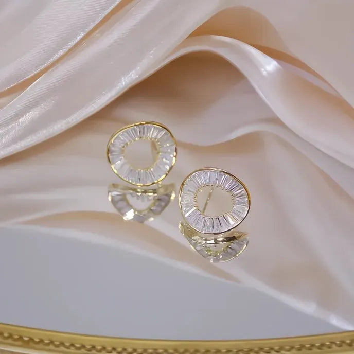 O Shaped Cubic Zirconia Stud Earrings for Women Copper Alloy Geometric Jewelry