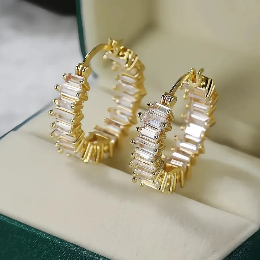Elegant Silver & Gold Cubic Zirconia Hoop Earrings for Women Gift