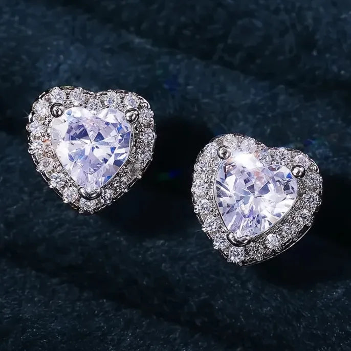 Heart Stud Earrings Cubic Zirconia Copper Alloy Love Jewelry Gift for Women
