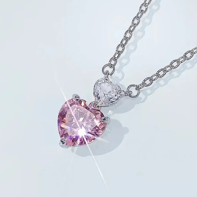 Heart Necklace with Cubic Zirconia Pendant Copper Alloy Engagement Gift