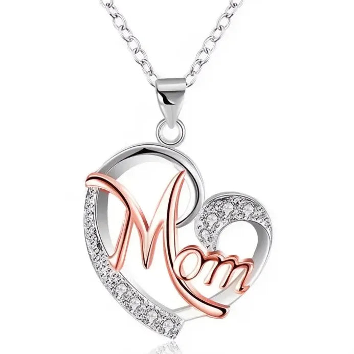 Heart Shape MOM Crystal Pendant Necklace Copper Alloy Jewelry Gift