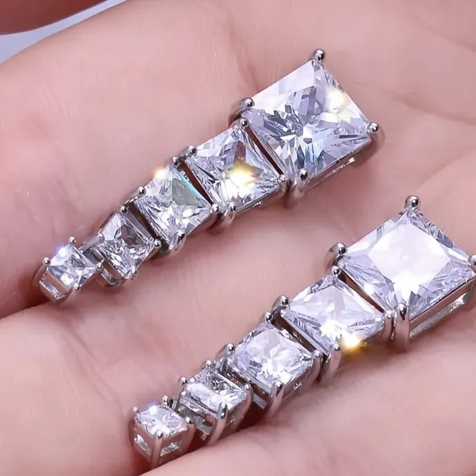 Square Cubic Zirconia Stud Earrings 5 Sizes Copper Geometric Gift