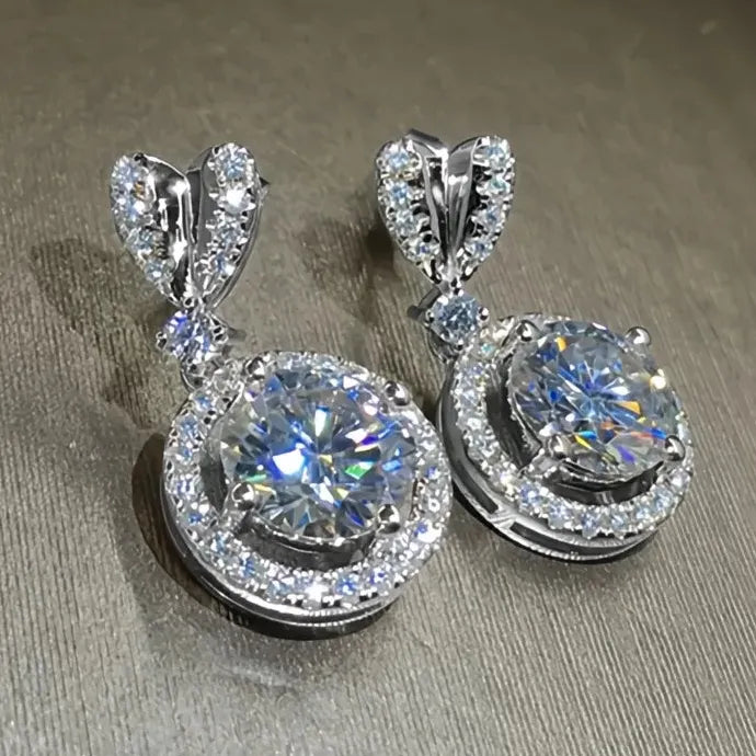 Gold Heart Copper Alloy Stud Earrings with Large Round CZ Pendant for Women