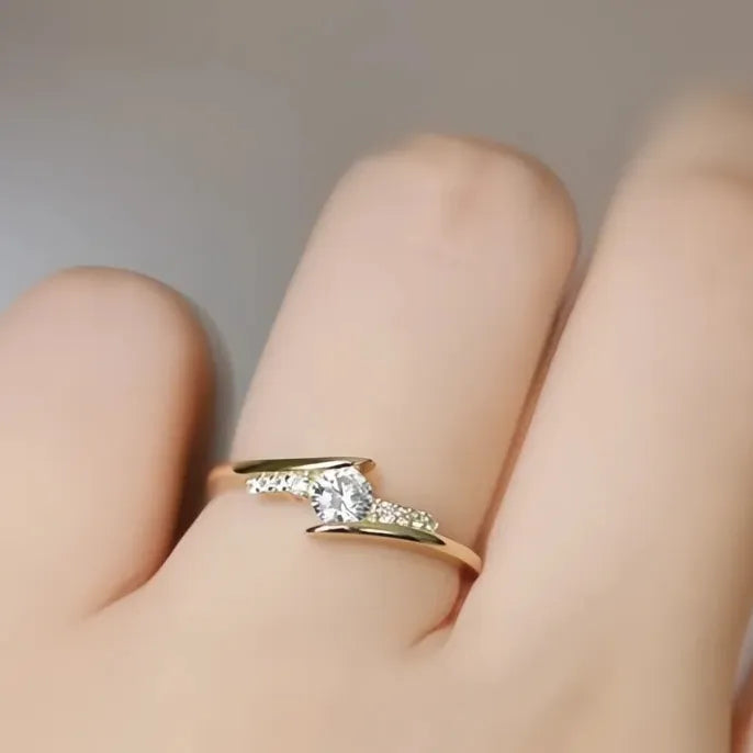 Women’s Gold Brass Wedding Ring with AAA Cubic Zirconia Geometric Design