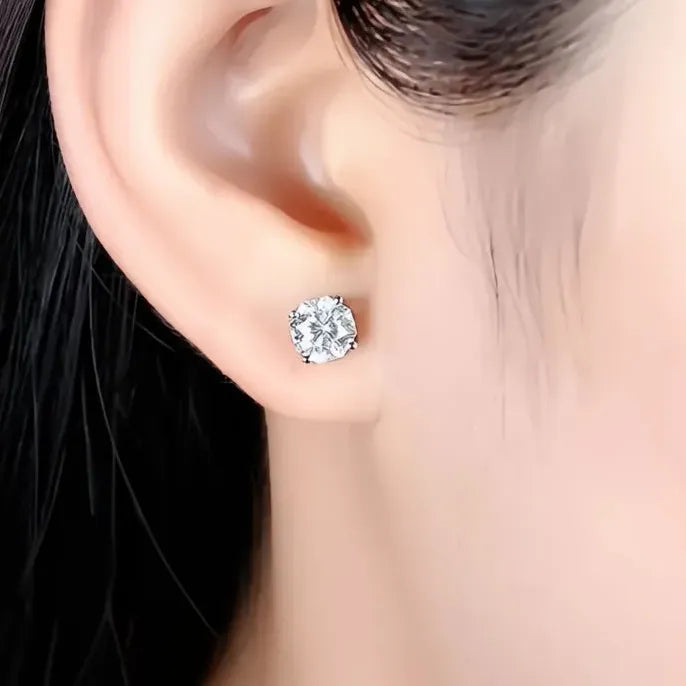 Round Cubic Zirconia Crystal Stud Earrings Unisex Daily Wear Simple Versatile Jewelry Gift