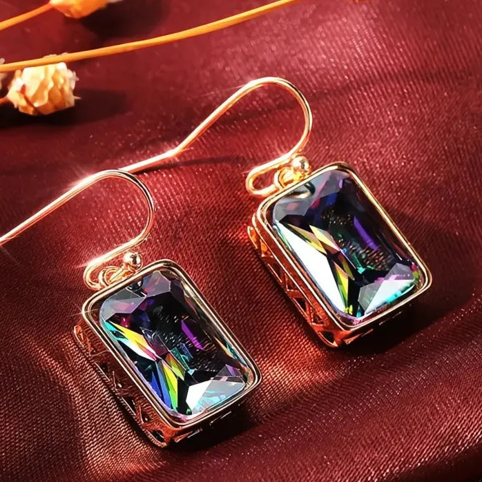 Vintage Gold Geometric Dangle Earrings with Cubic Zirconia Pendant for Women