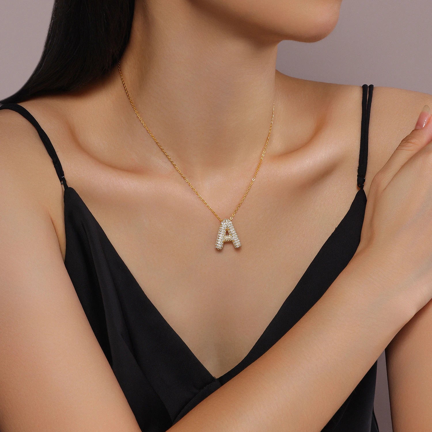 Gold Plated Moissanite Alphabet Pendant Necklace 26 Letters 925 Silver Unisex Jewelry