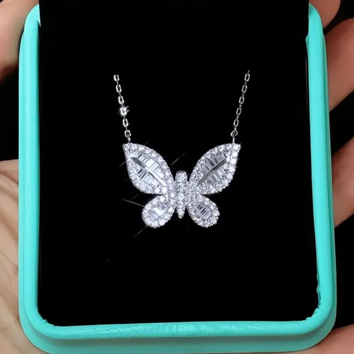 Luxury Butterfly Pendant Necklace with Inlaid CZ Stone for Women Gift