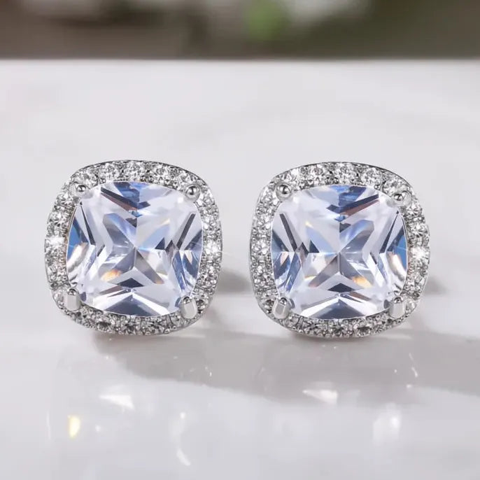 Geometric Cubic Zirconia Stud Earrings Copper Alloy Wedding Engagement Jewelry
