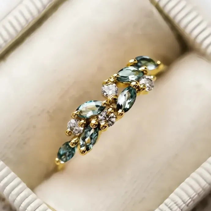 Gold Ring with Light Blue Marquise CZ Cubic Zirconia Brass Women’s Jewelry