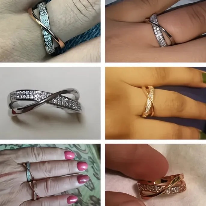 Newest Fresh Two Tone X Shape Cross Ring for Women Wedding Trendy Brass CZ Stone Large Modern Jewelry