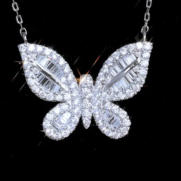Luxury Butterfly Pendant Necklace with Inlaid CZ Stone for Women Gift