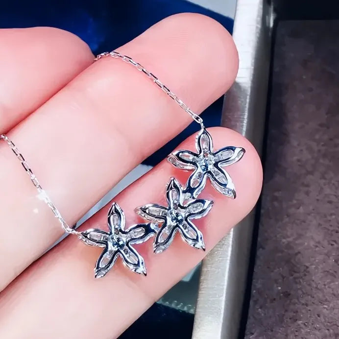 Elegant Three-Flower Cubic Zirconia Necklace for Women Bridal Jewelry