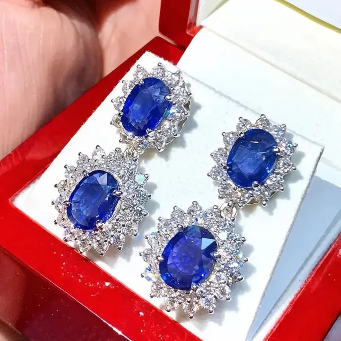 Luxury Blue Cubic Zirconia Geometric Drop Earrings Wedding Engagement Gift
