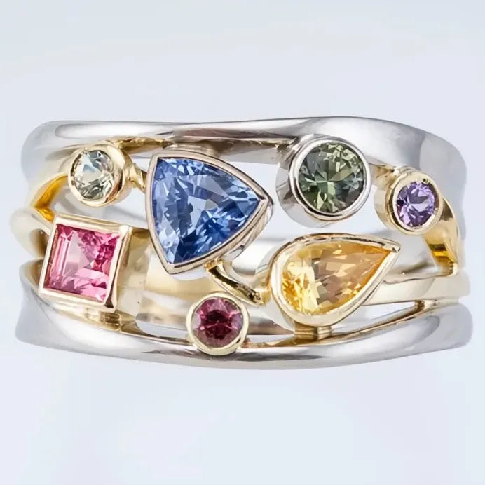 Women’s Geometric Party Ring with Round, Square, Pear & Triangle CZ Stones