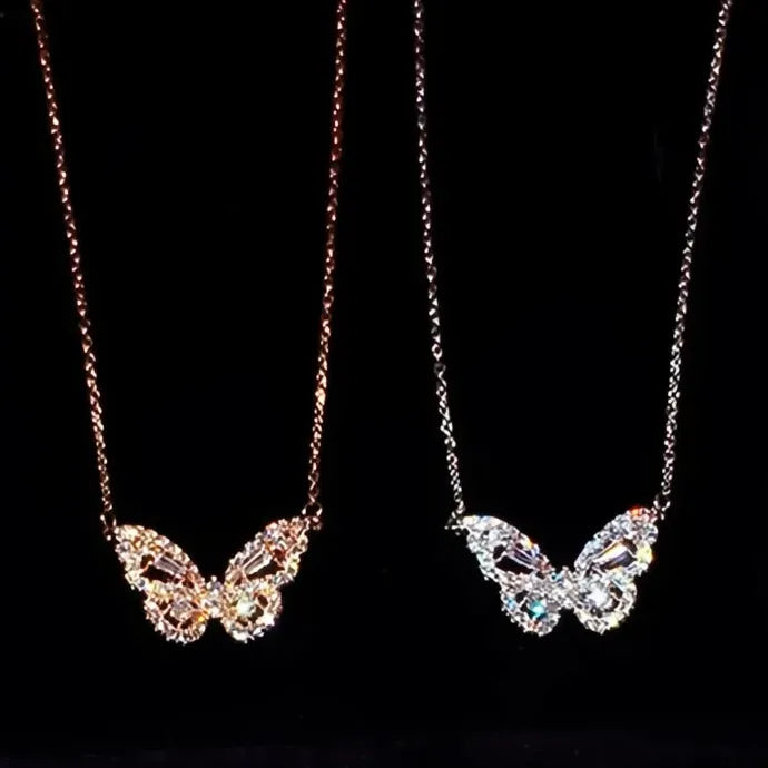Butterfly Pendant Necklace Copper Alloy with Shiny CZ Wedding Gift