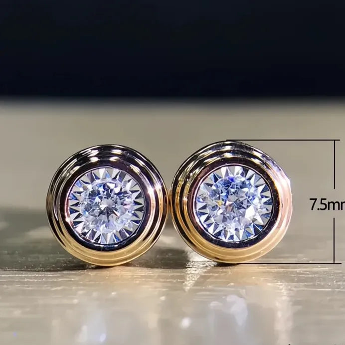 Classic Round White CZ Stud Earrings Unisex Simple Couple Gift Jewelry