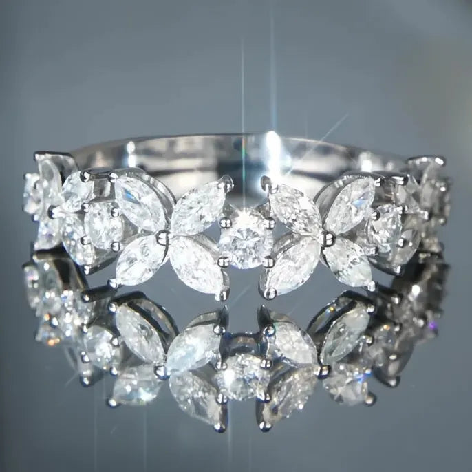 Romantic Flower Design Bridal Wedding Ring with AAA White Cubic Zirconia for Women Luxury Fashion Jewelry