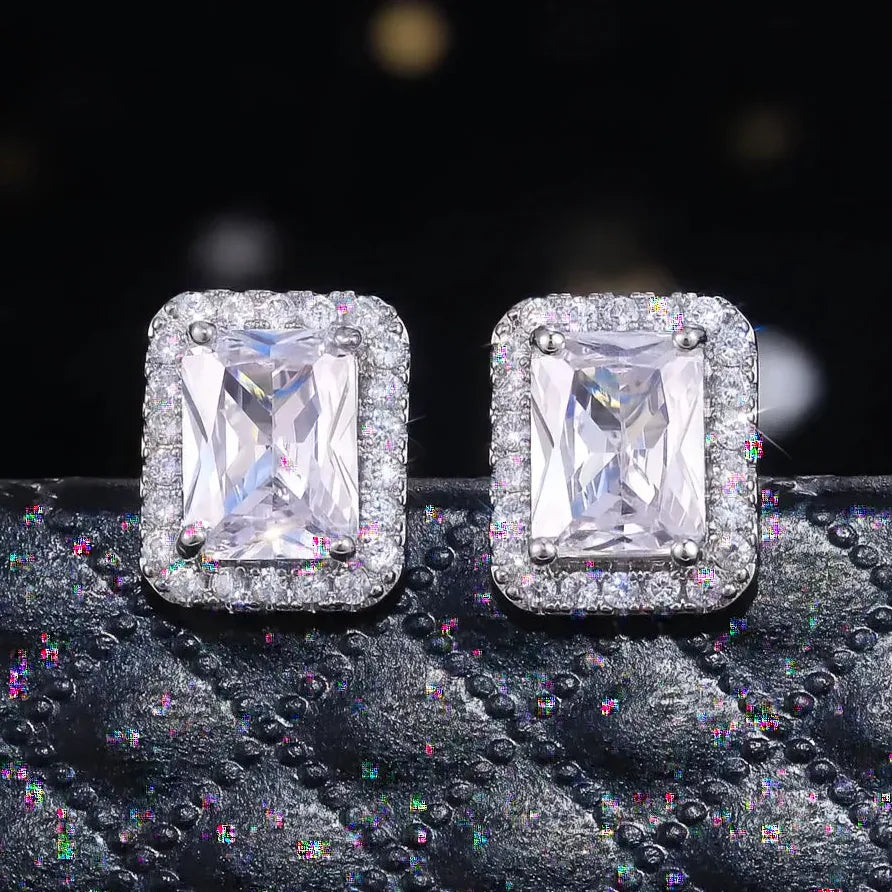 Luxury Women’s Square Cubic Zirconia Geometric Stud Earrings Gift