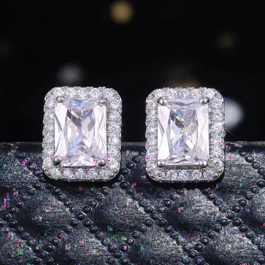 Delicate Women’s Square Cubic Zirconia Stud Earrings Luxury Jewelry