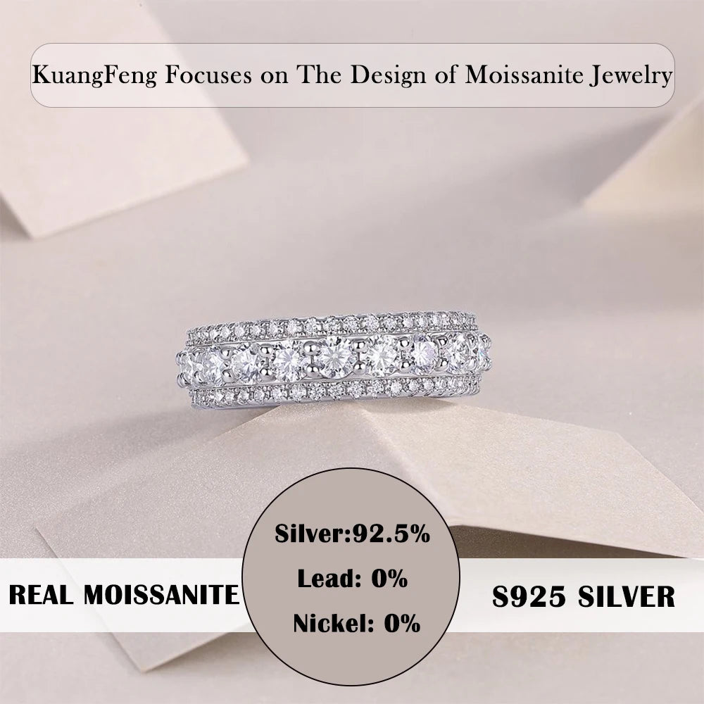 2.572CTW Moissanite Full Eternity Ring 925 Sterling Silver 18K Gold Plated Wedding Band 3 Row