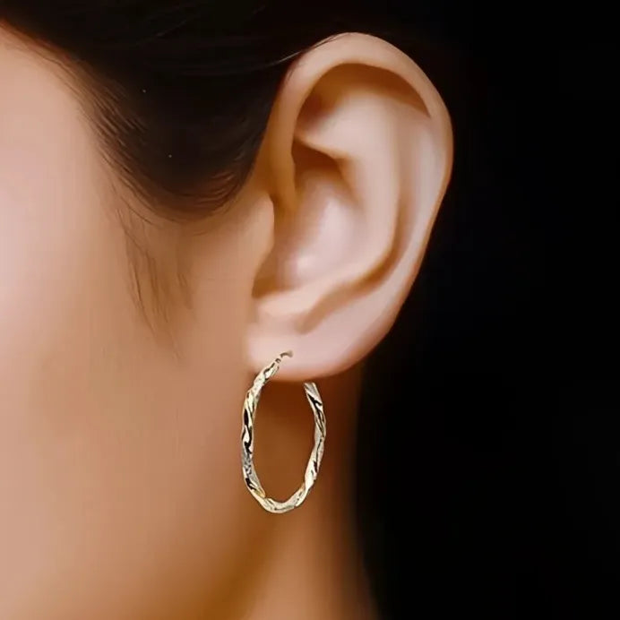Trendy Women’s Geometric Twist Hoop Earrings Gold Color Stylish Gift