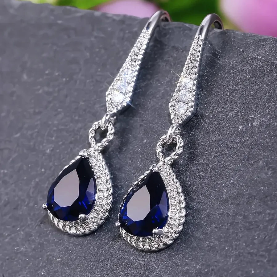 AAA Blue Cubic Zirconia Drop Earrings Women Wedding Party Jewelry Copper Alloy